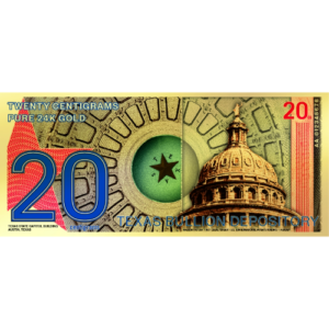 Alternative view of 2025 20 Centigram Gold Texas Lonestar Note