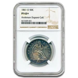 1861 O 50C Anderson Dupont Seated Liberty NGC PF62 +