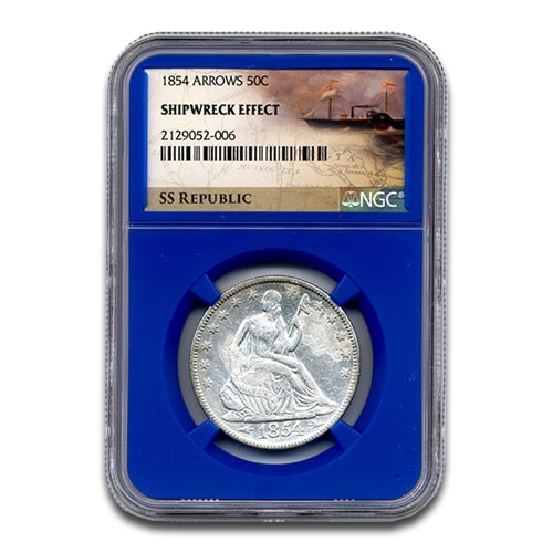 1854 50C SS REPUBLIC SEATED LIBERTY NO MOTTO "ARROWS" NGC-SSR SWE-2