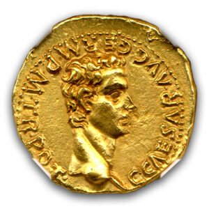 Alternative view of Twelve Caesars Roman Empire 37-41 AD Caligula Gold Aureus NGC CH AU 5 2