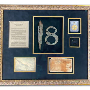 SS CENTRAL AMERICA ARTIFACT SHADOW BOX - 1ST CABIN RECEIPT, BRASS ROOM NO. FROM 1ST CLASS, 1.5 GRAM GOLD NUGGET