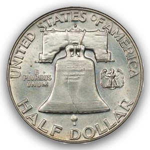 Alternative view of $1 FV 90% Silver Franklin Half Dollars
