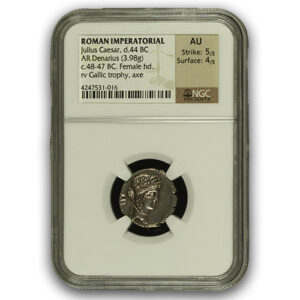 Twelve Caesars Roman Empire c. 48-47 BC Julius Caesar Denarius NGC AU 5 4