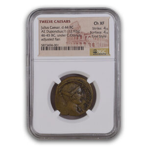 Twelve Caesars Roman Empire 46-45 BC Julius Caesar Dupondius NGC Ch XF - FINE STYLE 4 4