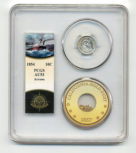 1854 10C SEATED LIBERTY - ARROWS PCGS-SSCA-2 AU53