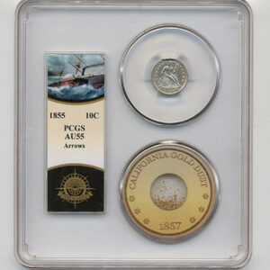 1855 10C SEATED LIBERTY - ARROWS PCGS-SSCA-2 AU55
