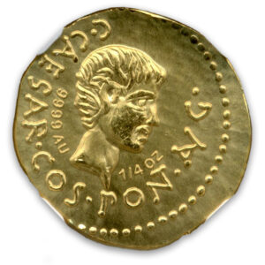 Alternative view of 2024-44 BC OCTAVIAN + JULIUS DIVUS PORTRAIT COMMEMORATIVE RESTRIKE GEM BU