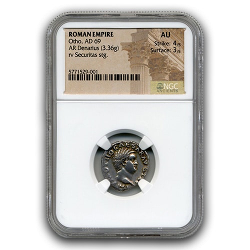 Roman Empire AD 69 Otho Denarius NGC AU 4 3 - Finest Known