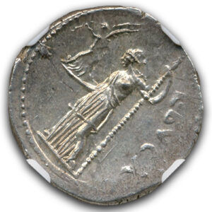 Alternative view of Twelve Caesars 44 BC Julius Caesar Denarius (PORTRAIT) NGC MS 4 5