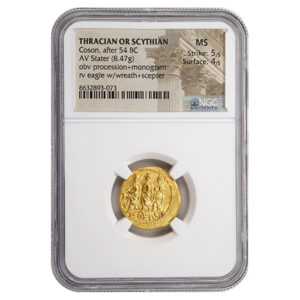 Ancient THRACIAN OR SCYTHIAN Coson, after 54 BC AV Stater - THREE KINGS NGC MS 5 4