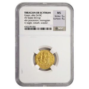 Ancient THRACIAN OR SCYTHIAN Coson, after 54 BC AV Stater - THREE KINGS NGC MS 5 4