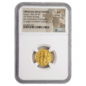 Ancient THRACIAN OR SCYTHIAN Coson, after 54 BC AV Stater - THREE KINGS NGC MS 5 4