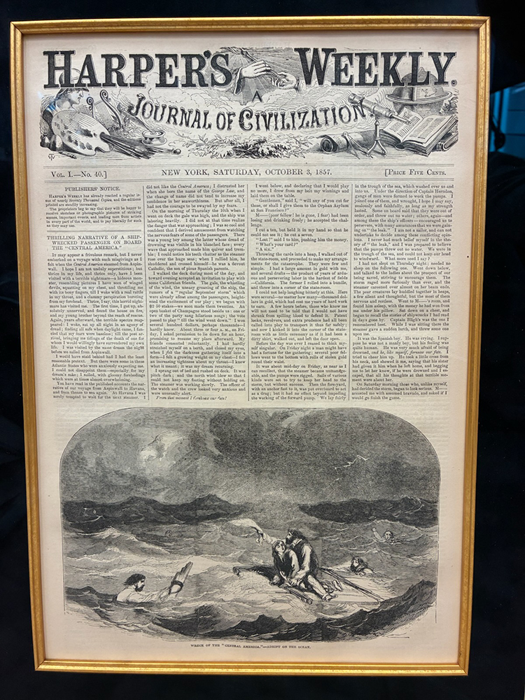October 3, 1857 Harper's Weekly Frame w/ SS Central America Seated 10C, Bust 10C, Eureka Nuggets - Image 3