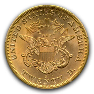 Alternative view of 1865 S $20 GOLD TYPE I LIBERTY PCGS MS65