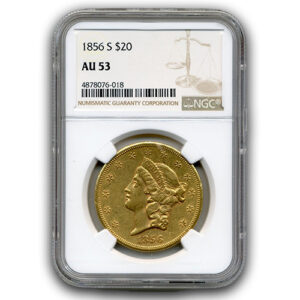 1856 S $20 GOLD TYPE I LIBERTY NGC AU53