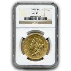 1856 S $20 GOLD TYPE I LIBERTY NGC AU55