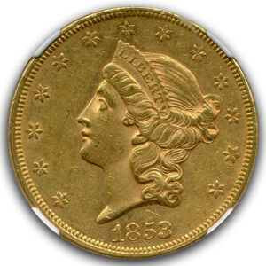 Alternative view of 1853 $20 GOLD TYPE I LIBERTY NGC AU58