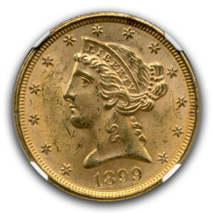 Alternative view of 1899 $5 GOLD Liberty NGC MS64