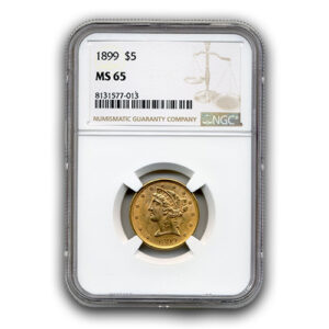 1899 $5 GOLD Liberty NGC MS65