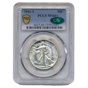 1941 S 50 CENT WALKING LIBERTY PCGS MS66+CAC