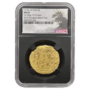 1712 - "712" DOUBLE DATE ON PERIPHERAL LIMA PERU 8 ESCUDOS 1715 FLEET - DOUGLAS BEACH FIND NGC - 1715 FLEET MS63