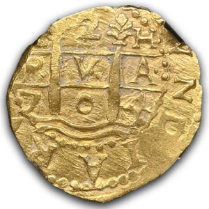 Alternative view of 1704 LIMA PERU 2 ESCUDOS 1715 FLEET - DOUGLAS BEACH FIND NGC - 1715 FLEET MS62