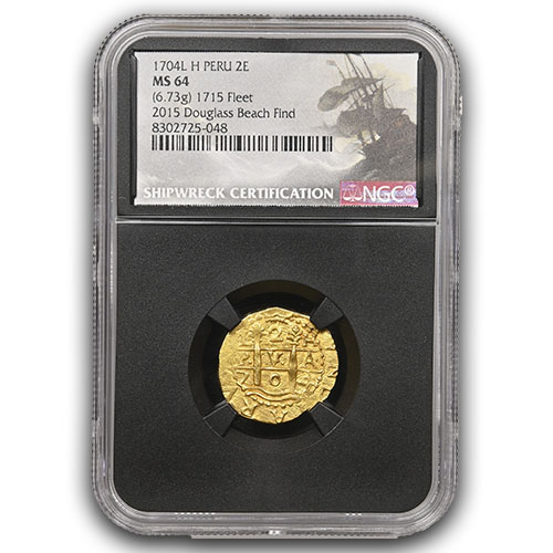 1704 LIMA PERU 2 ESCUDOS 1715 FLEET - DOUGLAS BEACH FIND NGC - 1715 FLEET MS64
