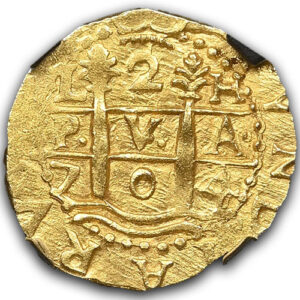 Alternative view of 1704 LIMA PERU 2 ESCUDOS 1715 FLEET - DOUGLAS BEACH FIND NGC - 1715 FLEET MS64