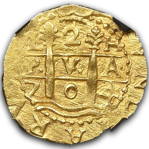 1704 LIMA PERU 2 ESCUDOS 1715 FLEET - DOUGLAS BEACH FIND NGC - 1715 FLEET MS64 - Image 2