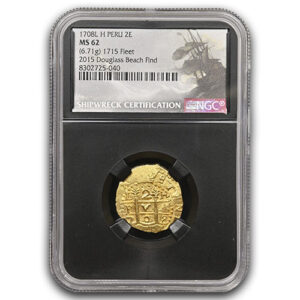 1708 LIMA PERU 2 ESCUDOS 1715 FLEET - DOUGLAS BEACH FIND NGC - 1715 FLEET MS62