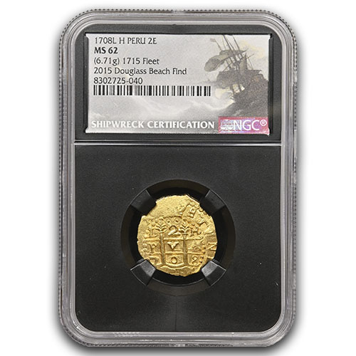 1708 LIMA PERU 2 ESCUDOS 1715 FLEET - DOUGLAS BEACH FIND NGC - 1715 FLEET MS62