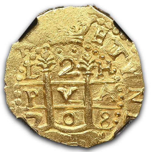 1708 LIMA PERU 2 ESCUDOS 1715 FLEET - DOUGLAS BEACH FIND NGC - 1715 FLEET MS62 - Image 2