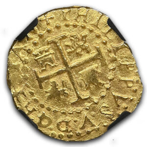 Alternative view of 1709 LIMA PERU 2 ESCUDOS 1715 FLEET - DOUGLAS BEACH FIND NGC - 1715 FLEET MS65