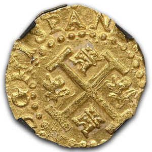 Alternative view of 1710 LIMA PERU 2 ESCUDOS 1715 FLEET - DOUGLAS BEACH FIND NGC - 1715 FLEET MS64