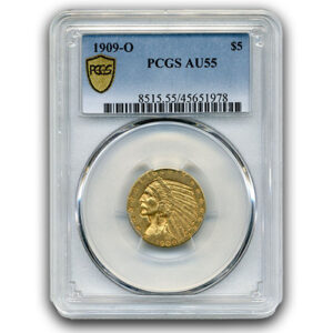 1909 O $5 GOLD INDIAN HEAD PCGS AU55