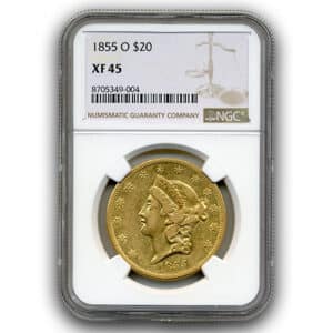 1855 O $20 GOLD TYPE I LIBERTY NGC XF45