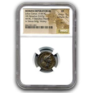 Roman Imperatorial Julius Caesar d.44 BC AR Denarius NGC XF 5 4