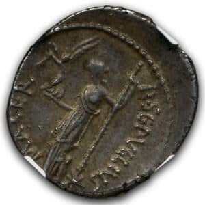 Alternative view of Roman Imperatorial Julius Caesar d.44 BC AR Denarius NGC XF 5 4