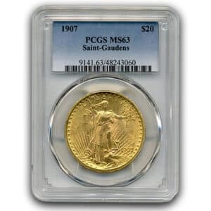 1907 $20 GOLD Saint Gaudens PCGS MS63