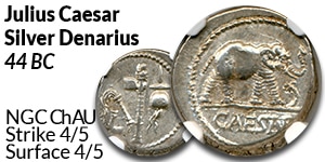44 BC Julius Caesar Silver Denarius